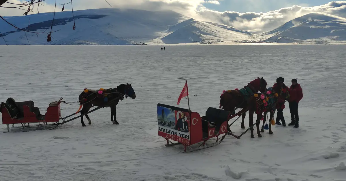 Doğu’nun beyaz büyüsü: Çıldır Gölü’nde atlı kızak keyfi