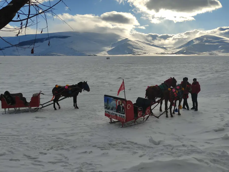 Doğu’nun beyaz büyüsü: Çıldır Gölü’nde atlı kızak keyfi 
