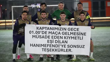 Halı saha izni için eşine pankartlı teşekkür