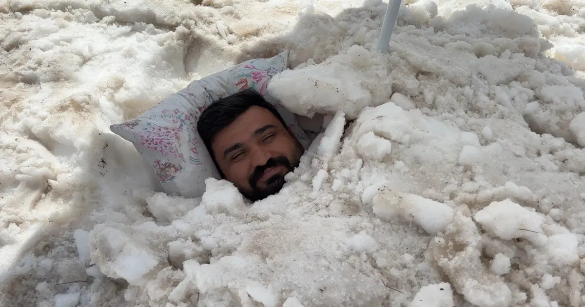 Erzincan’da ilginç serinleme yöntemi. Sıcaktan bunalıp karın içine girdi