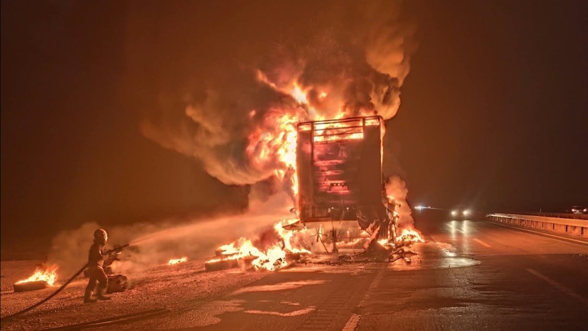 Mardin'de lastik yüklü TIR'da çıkan yangın söndürüldü