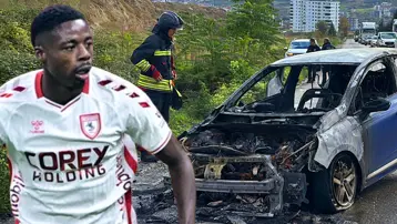 Samsunspor'un yıldızı ölümden döndü! Arabası seyir halindeyken alev aldı