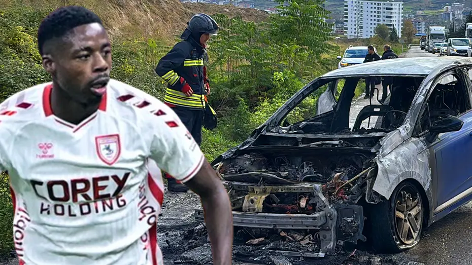 Samsunspor'un yıldızı ölümden döndü! Arabası seyir halindeyken alev aldı
