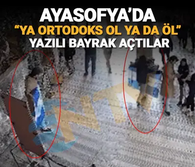 Bizans bayrağı ile fotoğraf çektirdiler