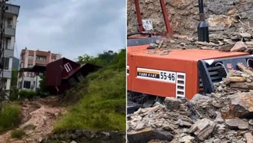 Toprak kaydı, prefabrik ev devrildi, traktör göçük altında kaldı