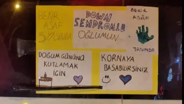 Down sendromlu Bekir'in doğum gününü, sürücüler kornalarla kutladı