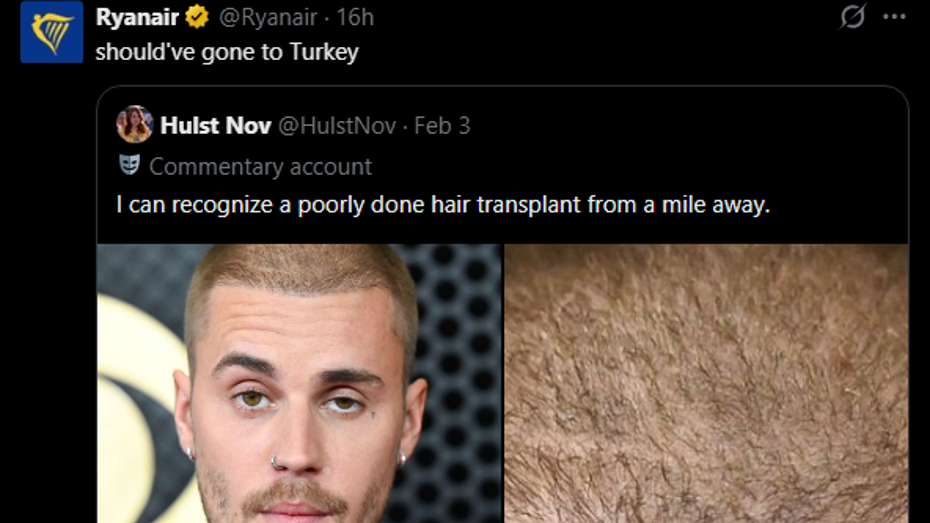 Ryanair'den Justin Bieber'ın saçlarına yorum. 