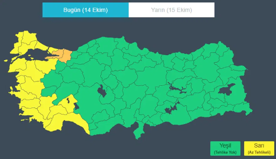 18 İL İÇİN SARI VE TURUNCU KODLU UYARI 3