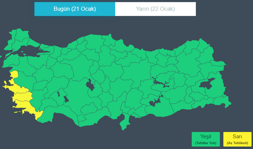 3 İL İÇİN SARI KODLU UYARI 3