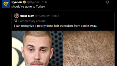 Ryanair'den Justin Bieber'ın saçlarına yorum. "Türkiye'ye gitmeliydi"