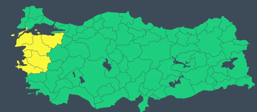BEŞ ŞEHİR İÇİN SARI KODLU UYARI 3