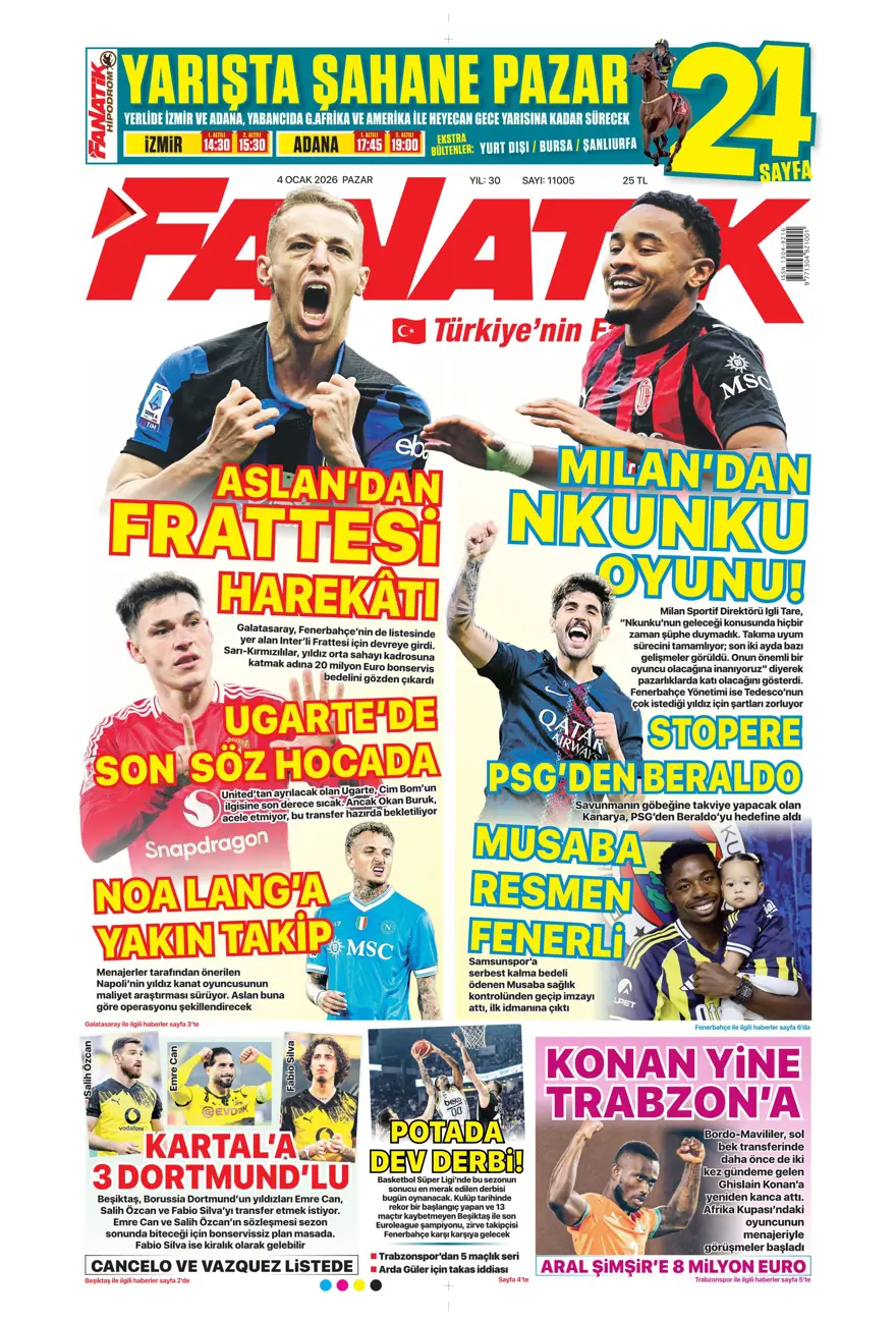 Fenerbahçe'de Guendouzi sürprizi (4 Ocak 2026 spor manşetleri) 33 Fenerbahçe'de Guendouzi sürprizi (4 Ocak 2026 spor manşetleri) 33