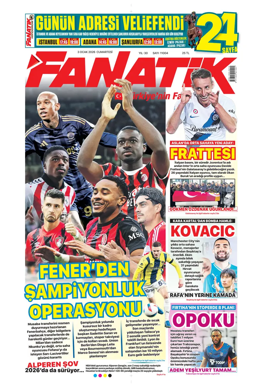 "Aslan'dan Salah teklifi" (3 Ocak 2026 spor manşetleri) 27