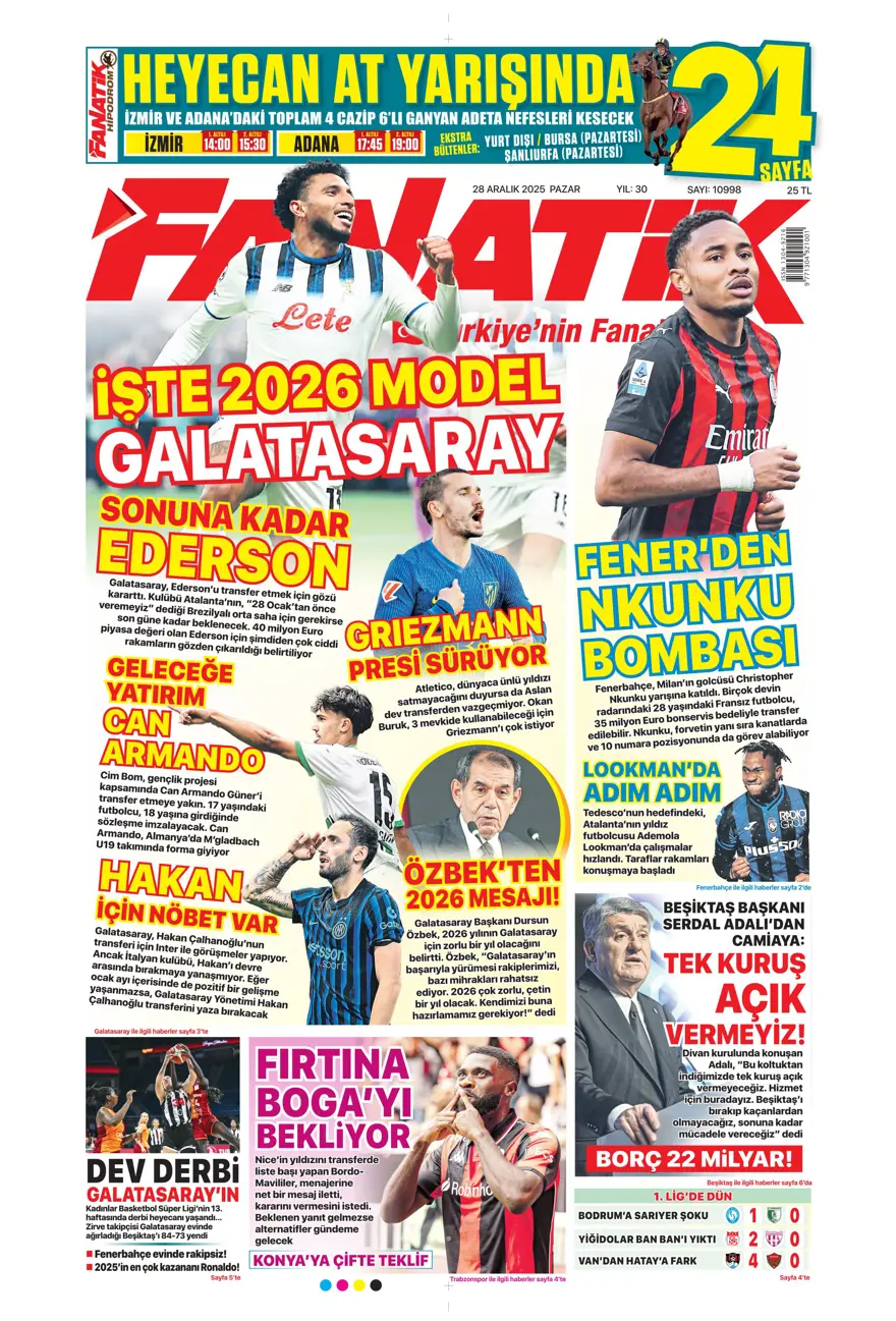 "Nkunku derbisi" (28 Aralık 2025 spor manşetleri) 