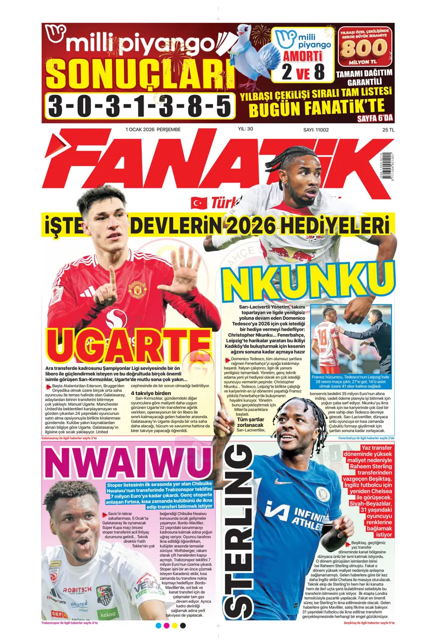 "Kiralık çözümü Ugarte" (1 Ocak 2026 spor manşetleri)
 