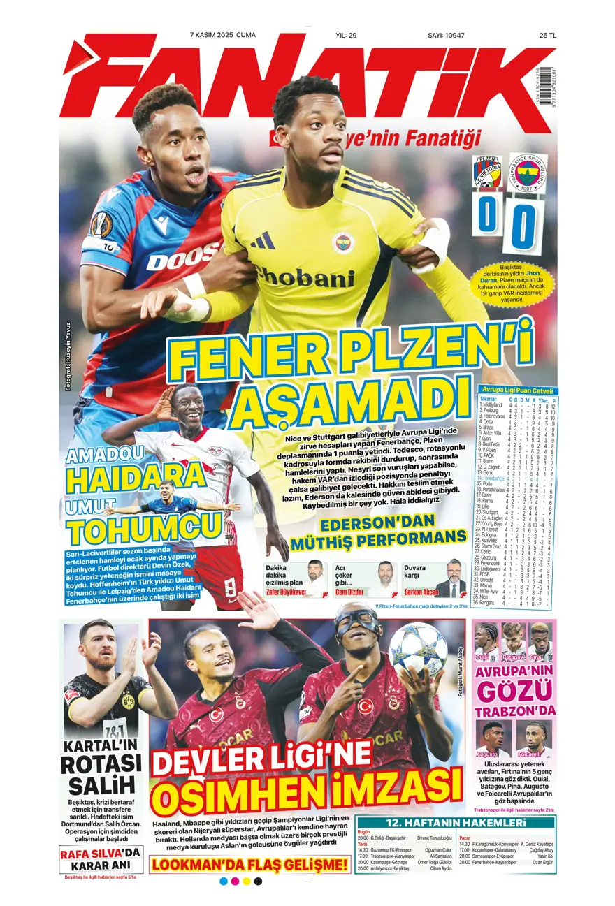 "Hakem 2 puanı çaldı" (7 Kasım 2025 spor manşetleri) "Hakem 2 puanı çaldı" (7 Kasım 2025 spor manşetleri)