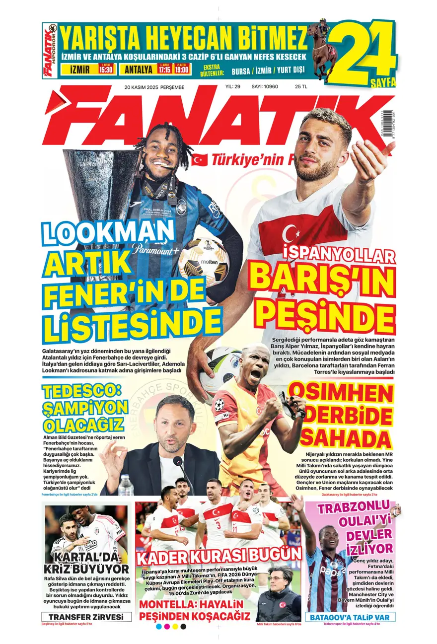 "O bilet gelecek" (20 Kasım 2025 spor manşetleri) 1