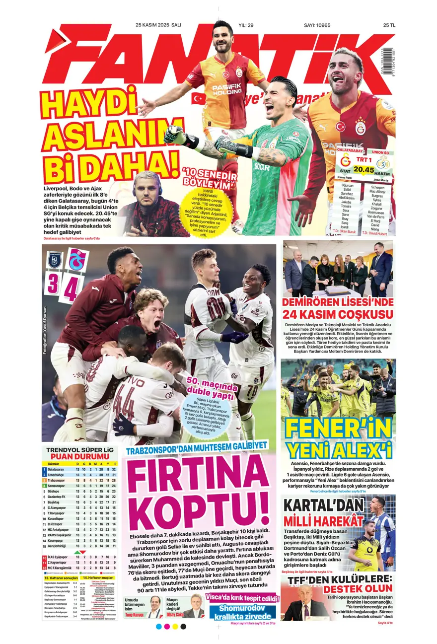 "Aslan'ın yeni avı Union SG" (25 Kasım 2025 spor manşetleri) 36