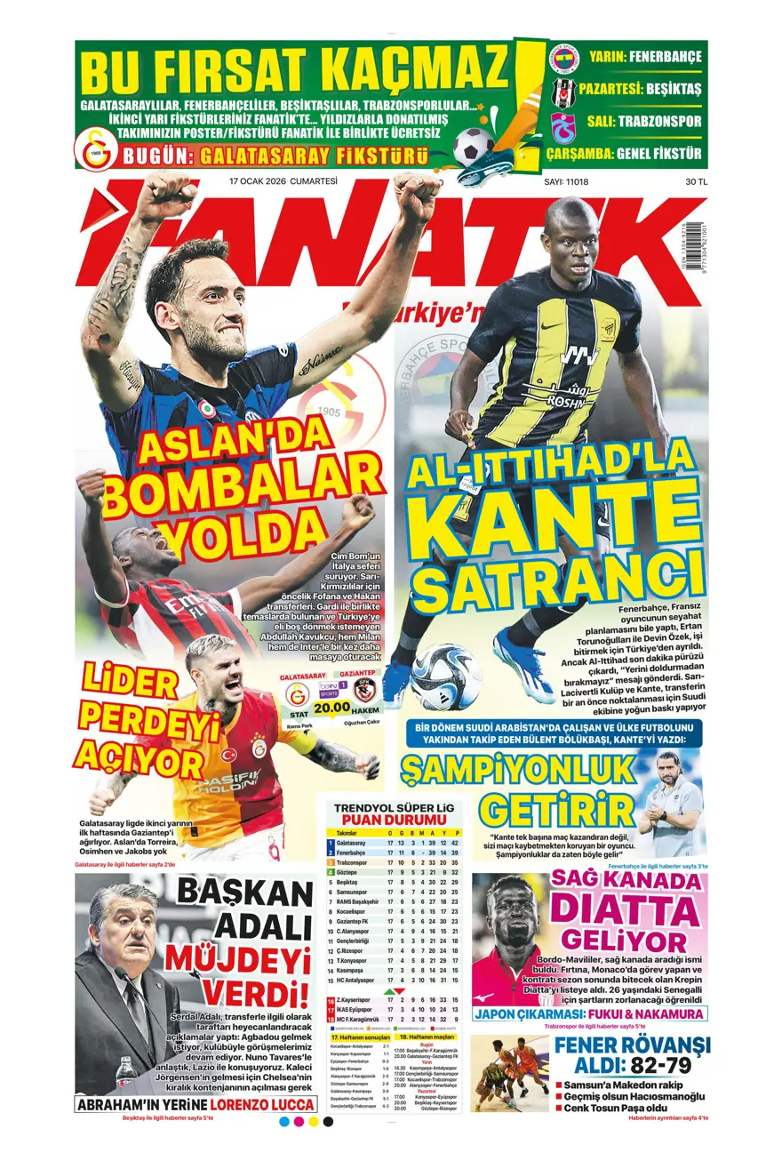 "Akıl oyunları" (17 Ocak 2026 spor manşetleri) 