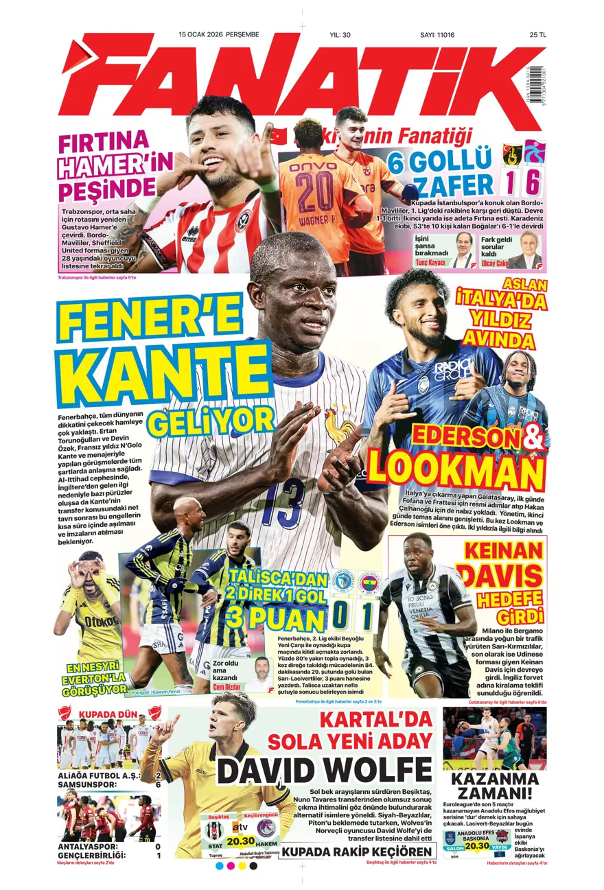 "Orta sahaya nokta atışı" (15 Ocak 2026 spor manşetleri) "Orta sahaya nokta atışı" (15 Ocak 2026 spor manşetleri)