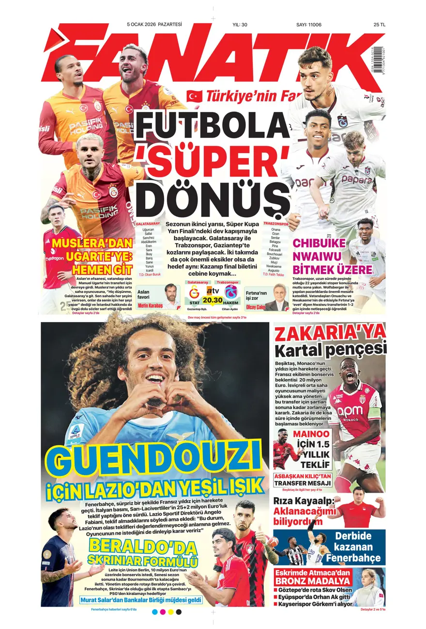 Futbola 'Süper' dönüş (5 Ocak 2026 spor manşetleri) 25