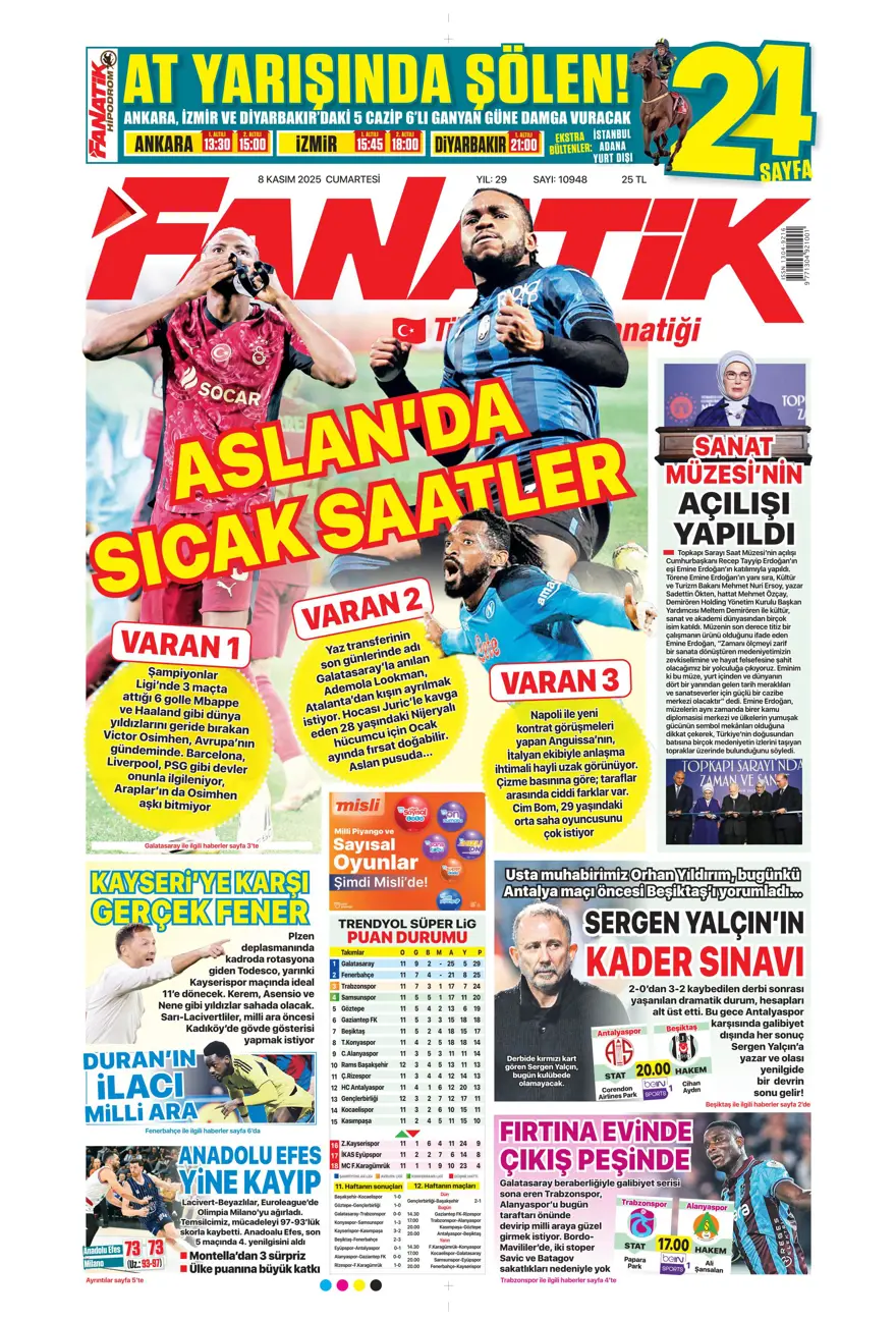 "Bahis ve şike depremi" (8 Kasım 2025 spor manşetleri) 1