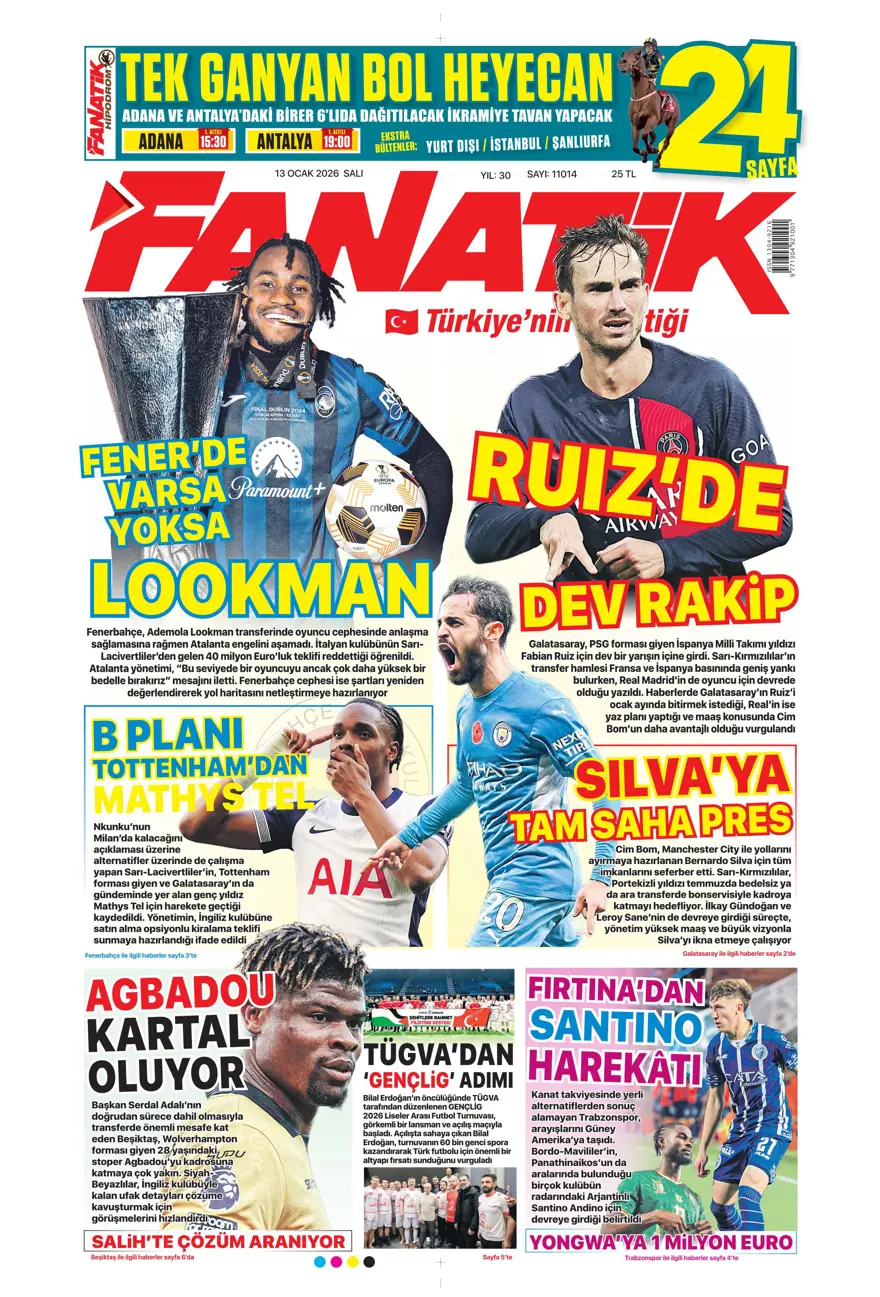 "Aslan'a Ruiz'de dev rakip" (13 Ocak 2026 spor manşetleri) 1