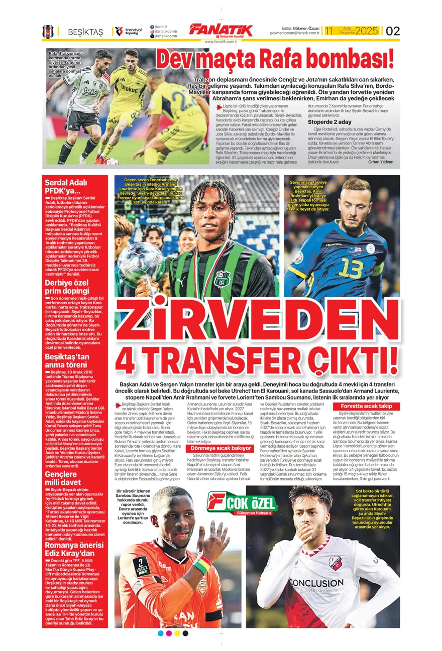 "Zafer yakışır" (11 Aralık 2025 spor manşetleri)
 20