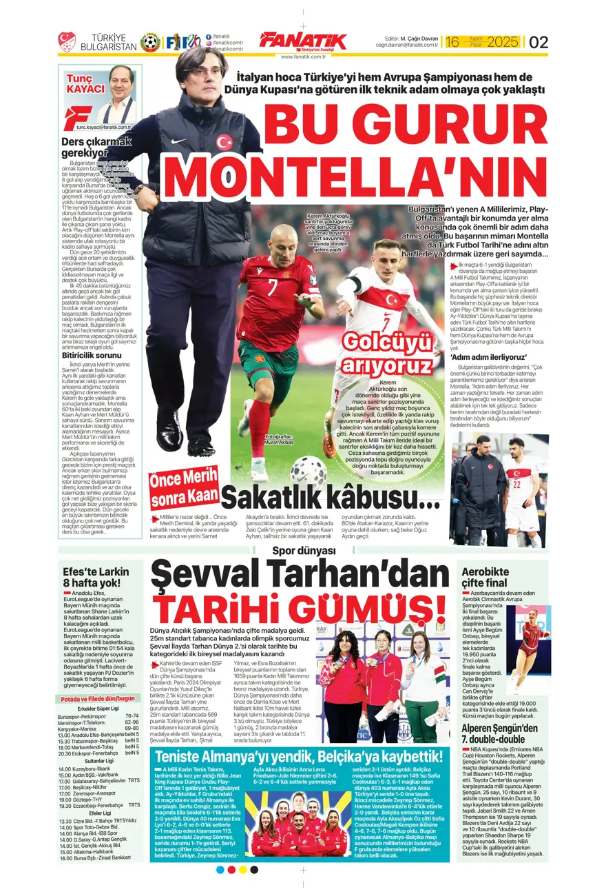 "Bekle bizi Amerika" (16 Kasım 2025 spor manşetleri) 24