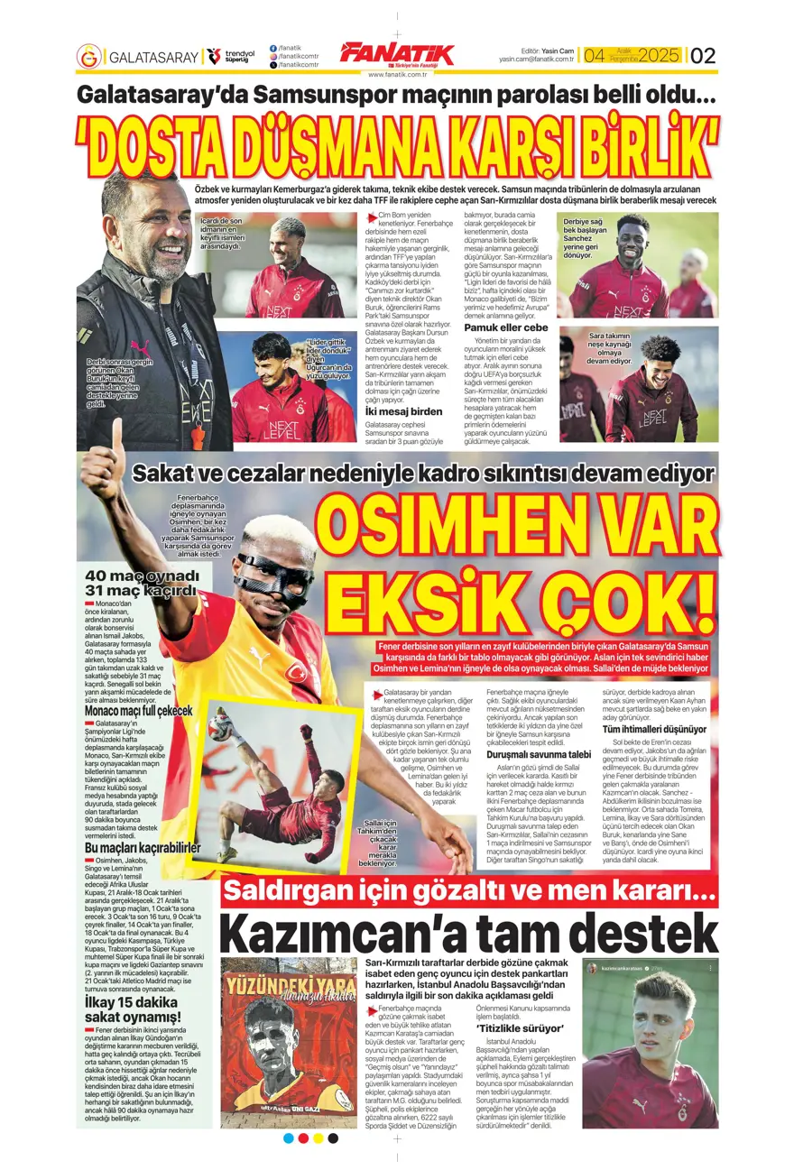 "Kupada da fırtına gibi" (4 Aralık 2025 spor manşetleri) 21