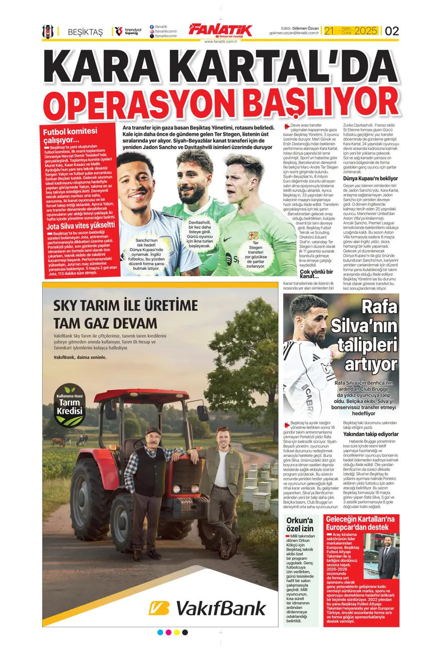 "Balkan turuyla Amerika'ya" (21 Kasım 2025 spor manşetleri) 20