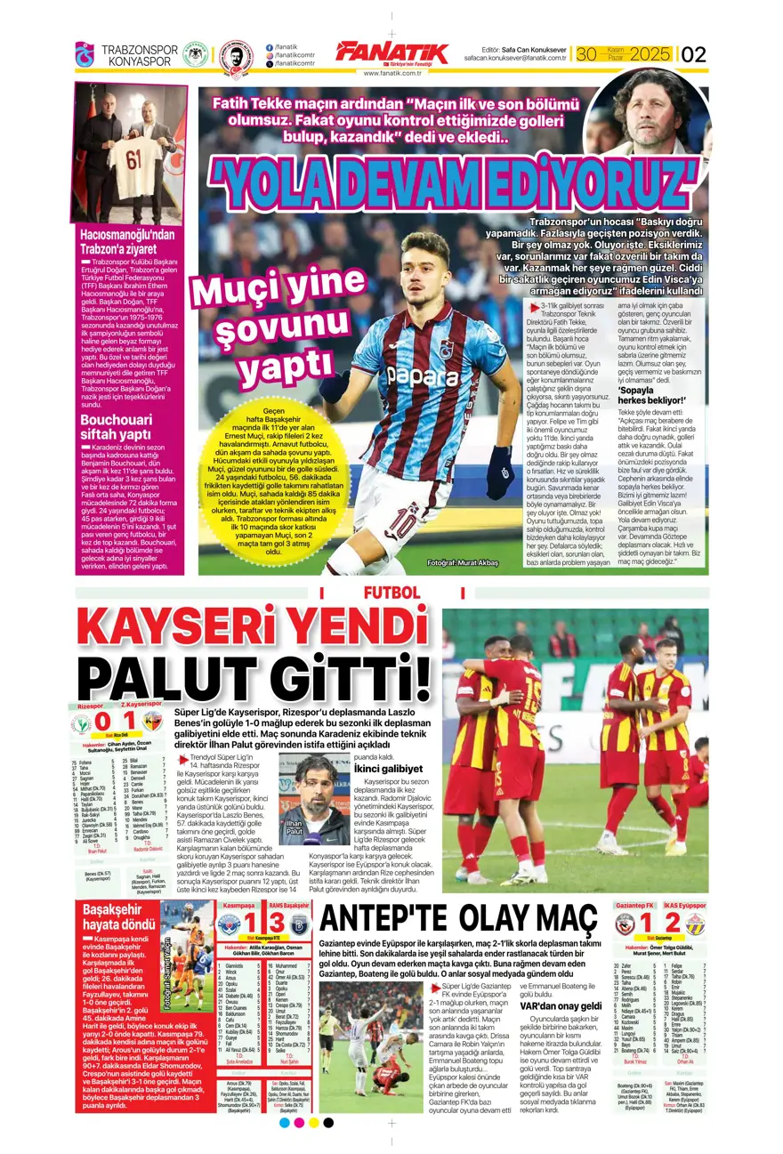 "Zirvede fırtına" (30 Kasım 2025 spor manşetleri) 20