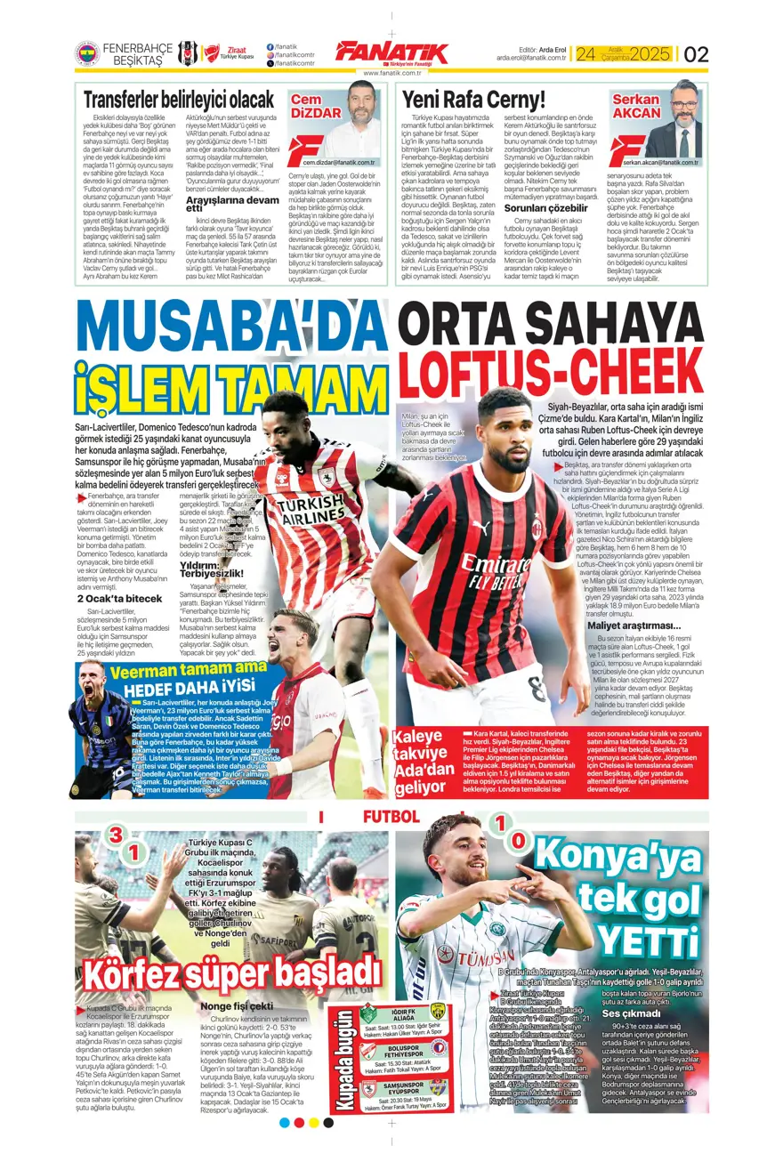 "Kadıköy'de Cerny pençesi" (24 Aralık spor manşetleri) 4 "Kadıköy'de Cerny pençesi" (24 Aralık spor manşetleri) 4