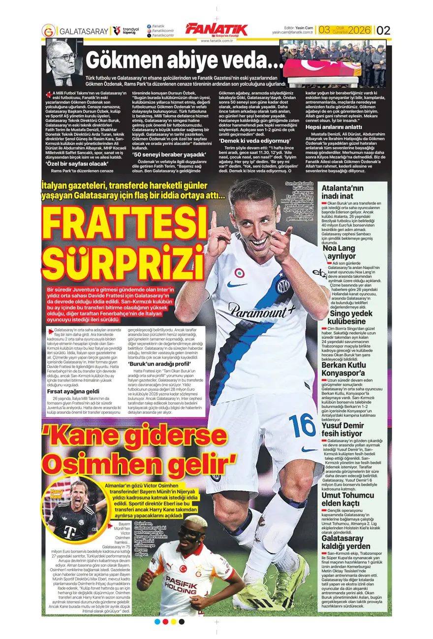 "Aslan'dan Salah teklifi" (3 Ocak 2026 spor manşetleri) 16