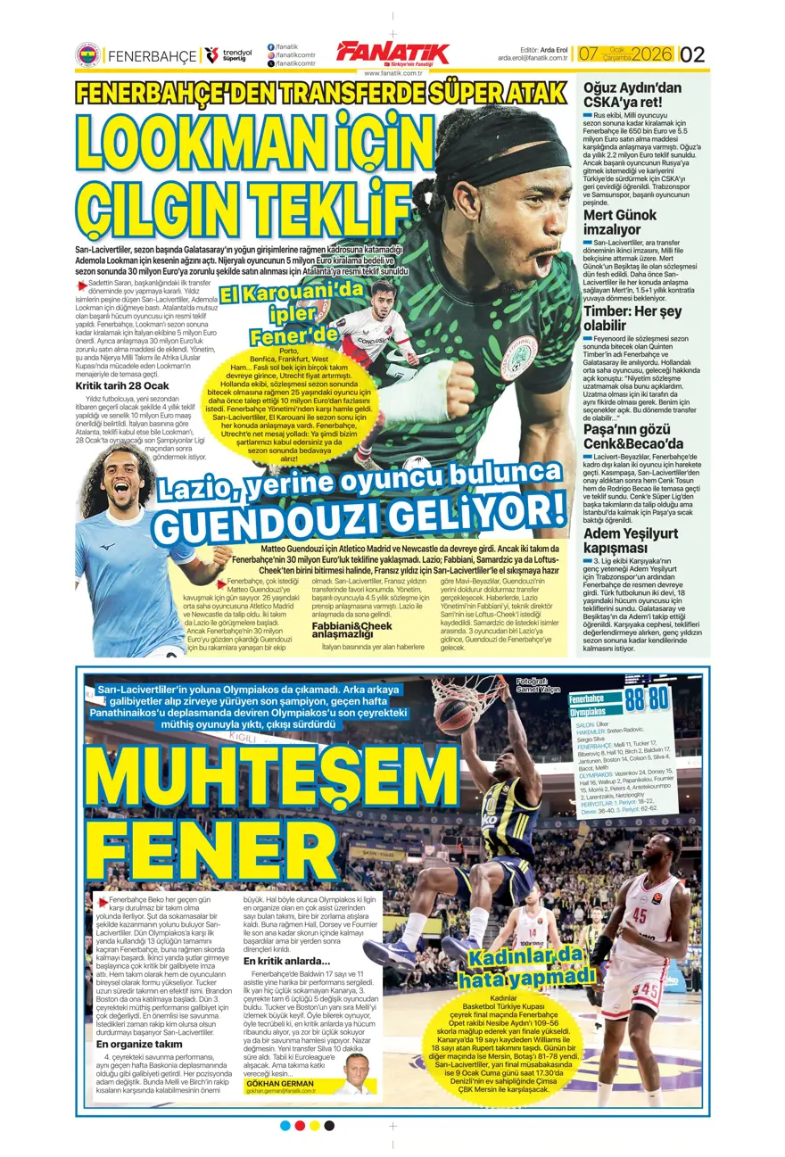 Fenerbahçe'den süper gala (7 Ocak 2026 spor manşetleri) 18 Fenerbahçe'den süper gala (7 Ocak 2026 spor manşetleri) 18