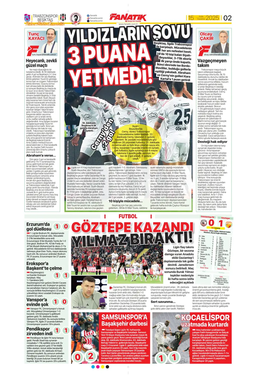 "Her şey var, kazanan yok" (15 Aralık 2025 spor manşetleri) 17 "Her şey var, kazanan yok" (15 Aralık 2025 spor manşetleri) 17