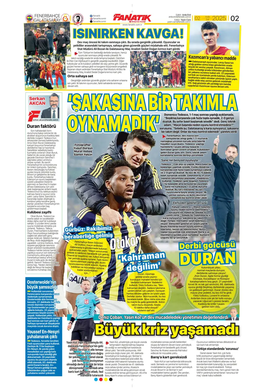 "Aslan salladı, Kanarya yıkılmadı" (2 Aralık 2025 spor manşetleri) 3