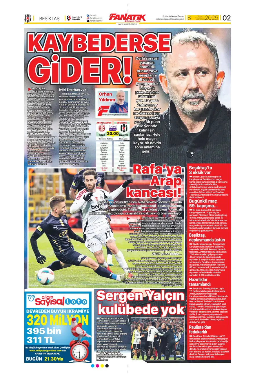 "Bahis ve şike depremi" (8 Kasım 2025 spor manşetleri) 16