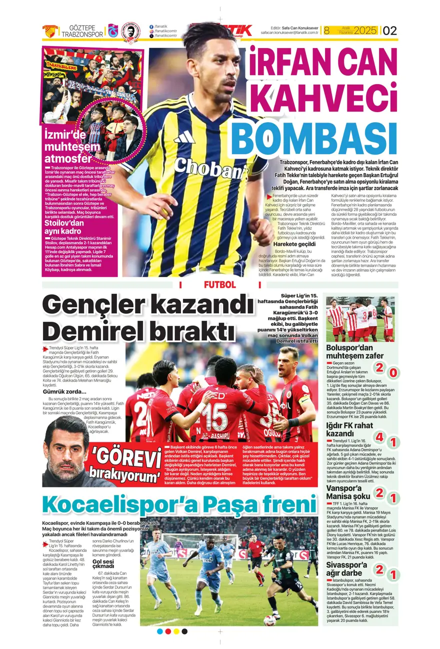 "Doludizgin fırtına" (8 Aralık 2025 spor manşetleri) 25