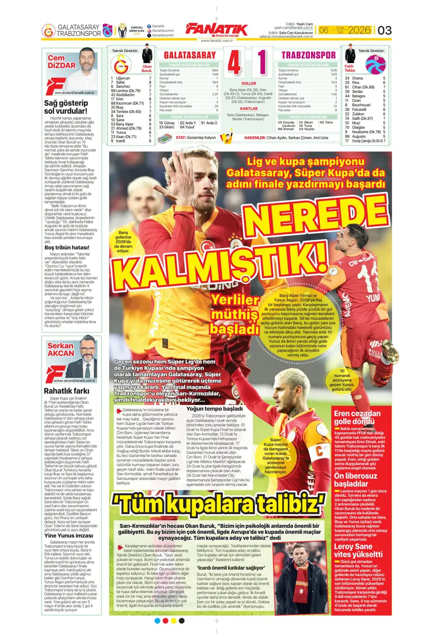 Galatasaray'dan finale pençe (6 Ocak 2026 spor manşetleri) 23
