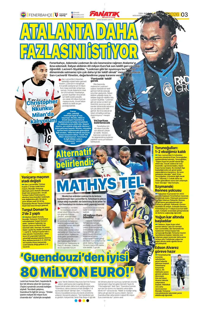 "Aslan'a Ruiz'de dev rakip" (13 Ocak 2026 spor manşetleri) 21