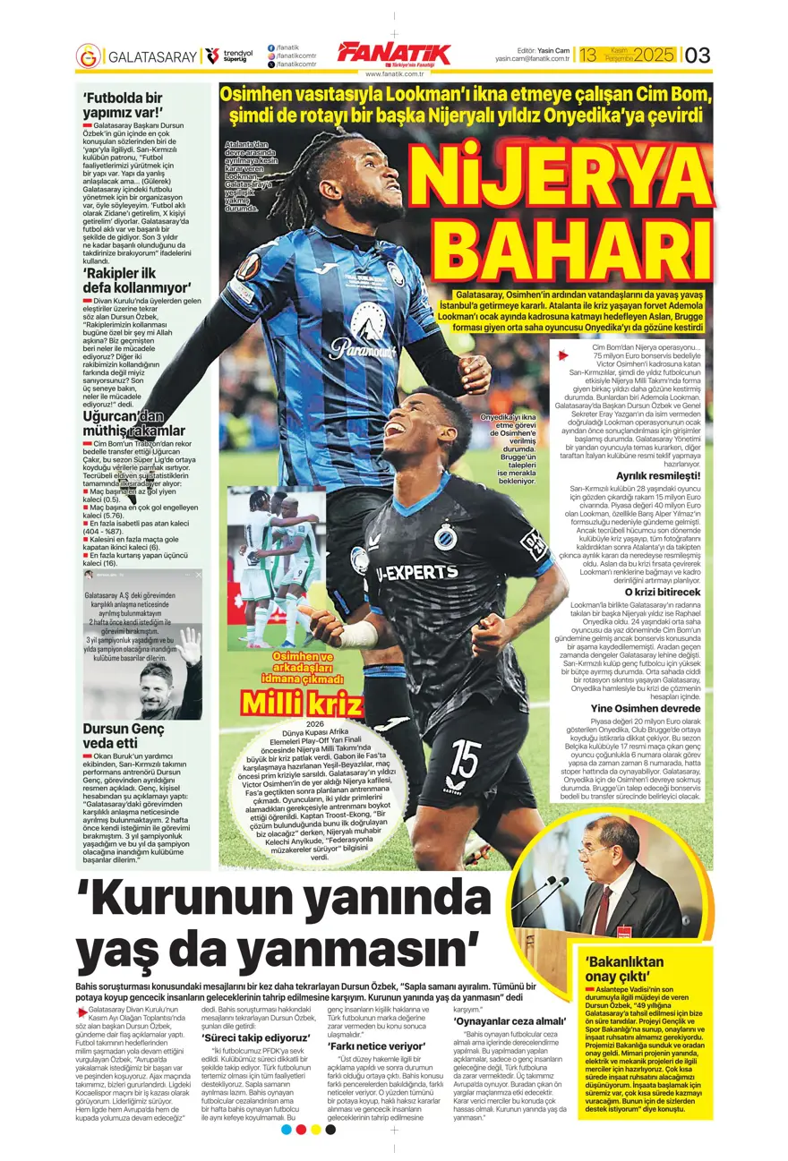 "Lewandowski bombası" (13 Kasım 2025 spor manşetleri) 22