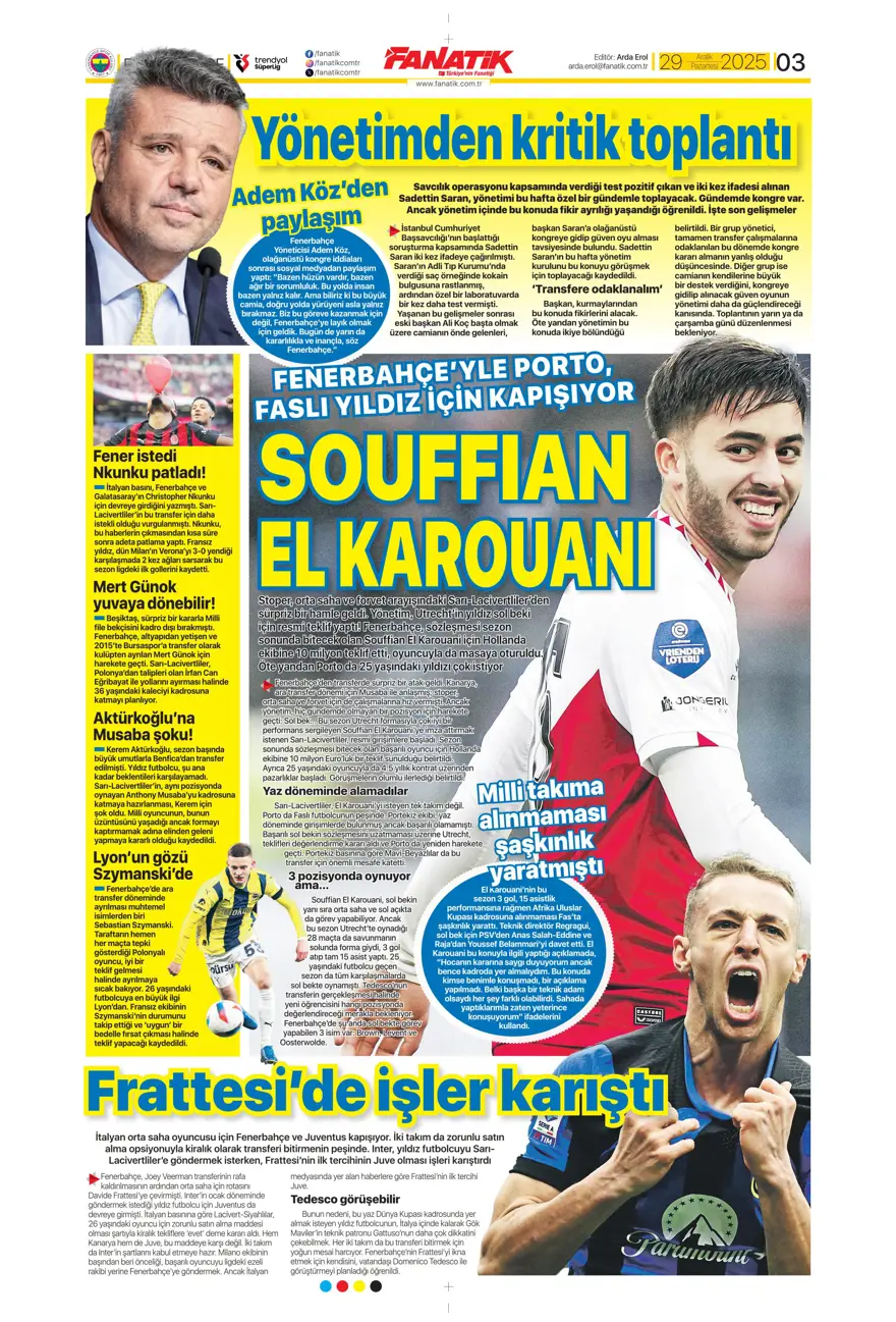 "Messi'yi solladı" (29Aralık 2025 spor manşetleri)
 12