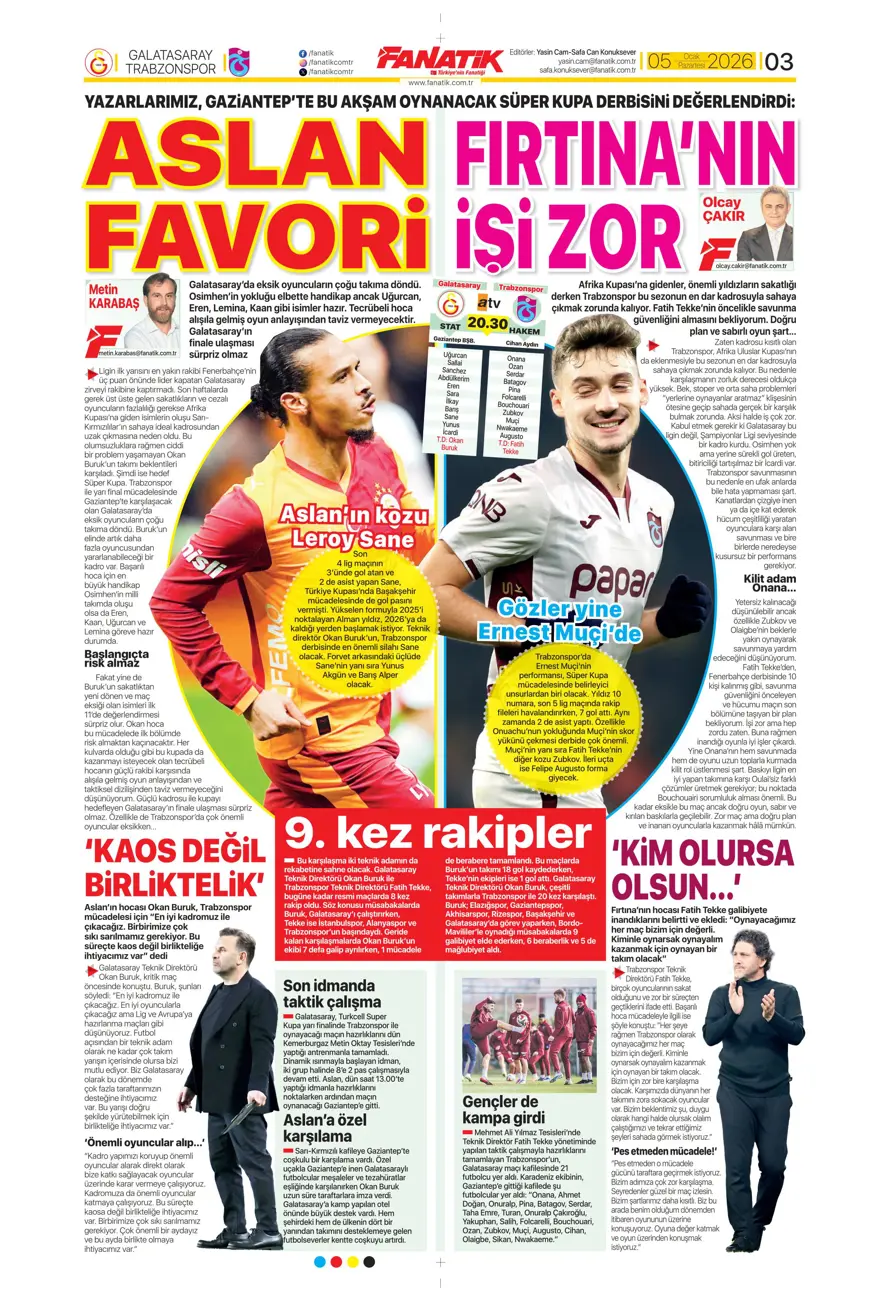 Futbola 'Süper' dönüş (5 Ocak 2026 spor manşetleri) 20