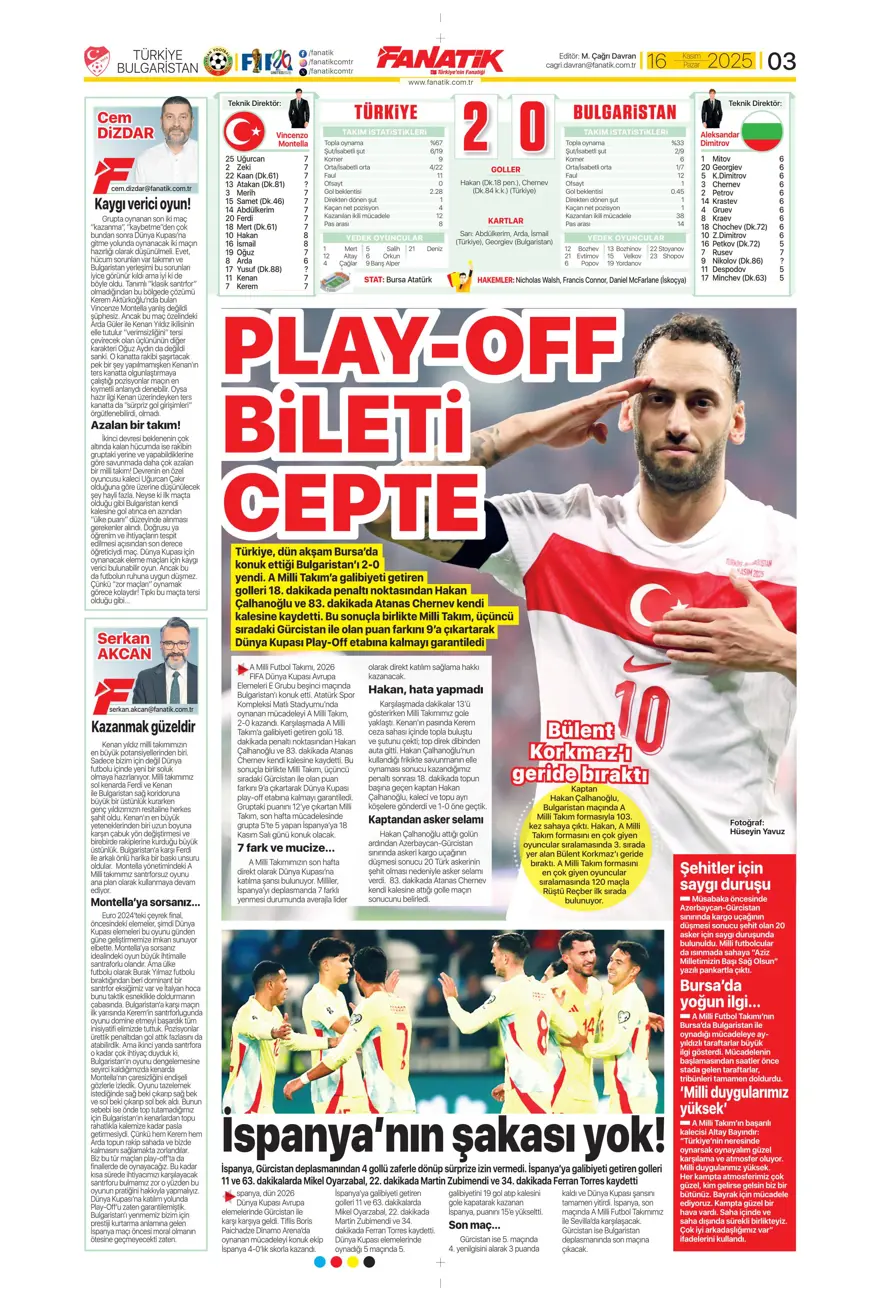 "Bekle bizi Amerika" (16 Kasım 2025 spor manşetleri) 25