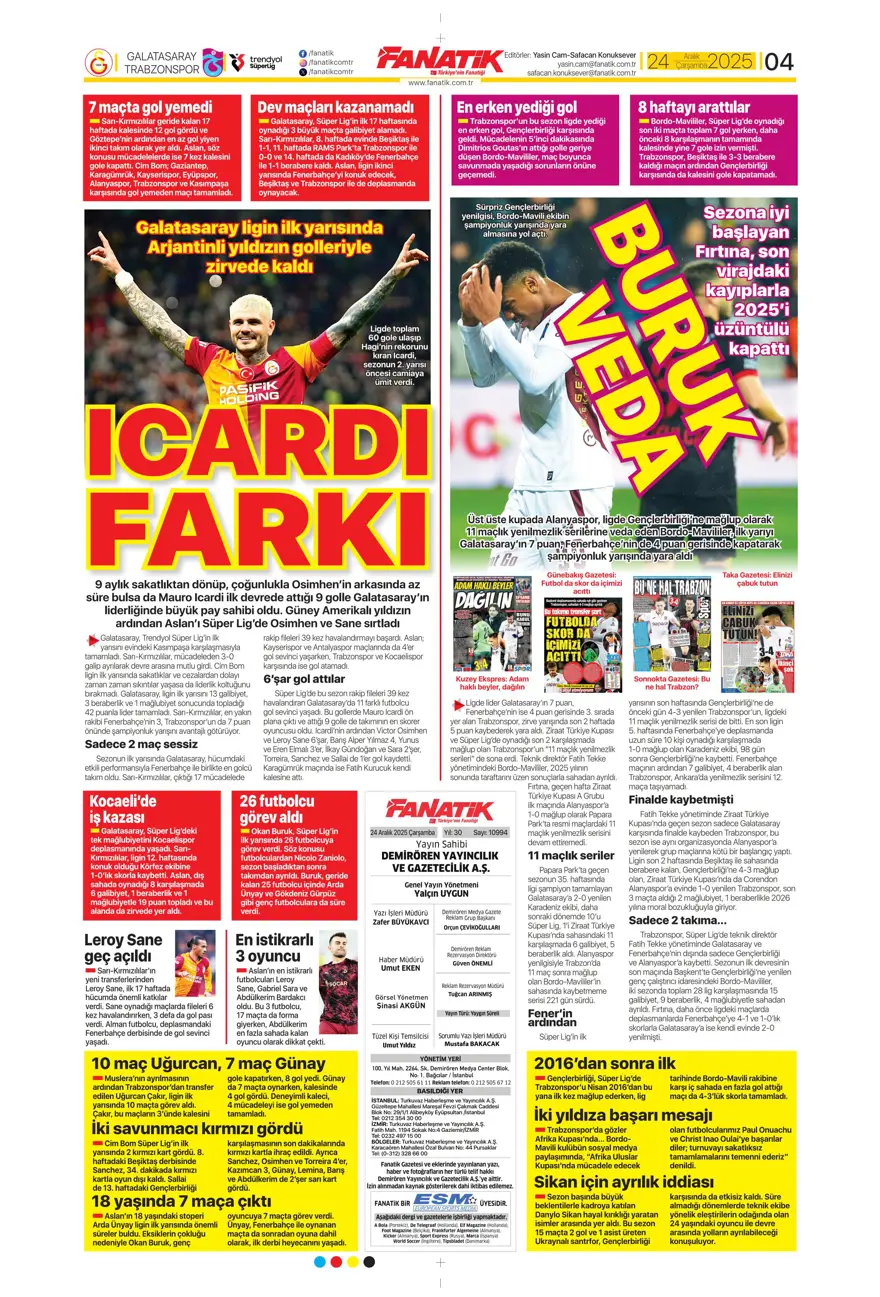 "Kadıköy'de Cerny pençesi" (24 Aralık spor manşetleri) 6 "Kadıköy'de Cerny pençesi" (24 Aralık spor manşetleri) 6