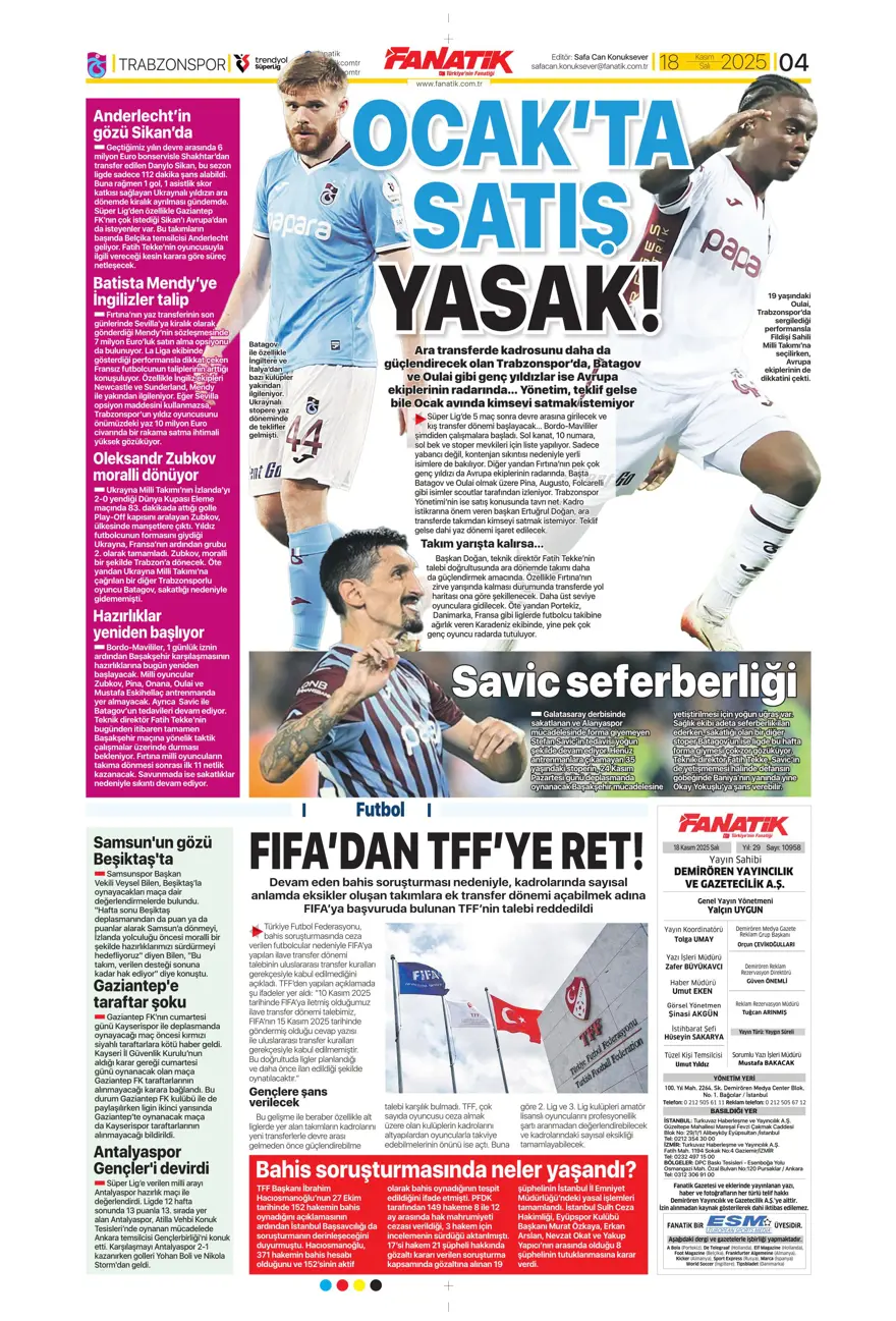 "Fenerbahçe'de Ocak operasyonu" (18 Kasım 2025 spor manşetleri) 4