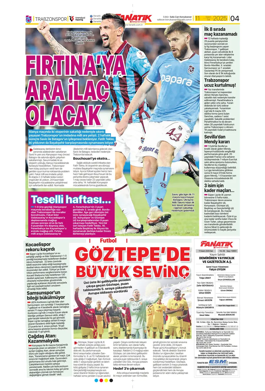 "Osimhen'e niyet, Singo'ya kısmet" (11 Kasım 2025 spor manşetleri) 29