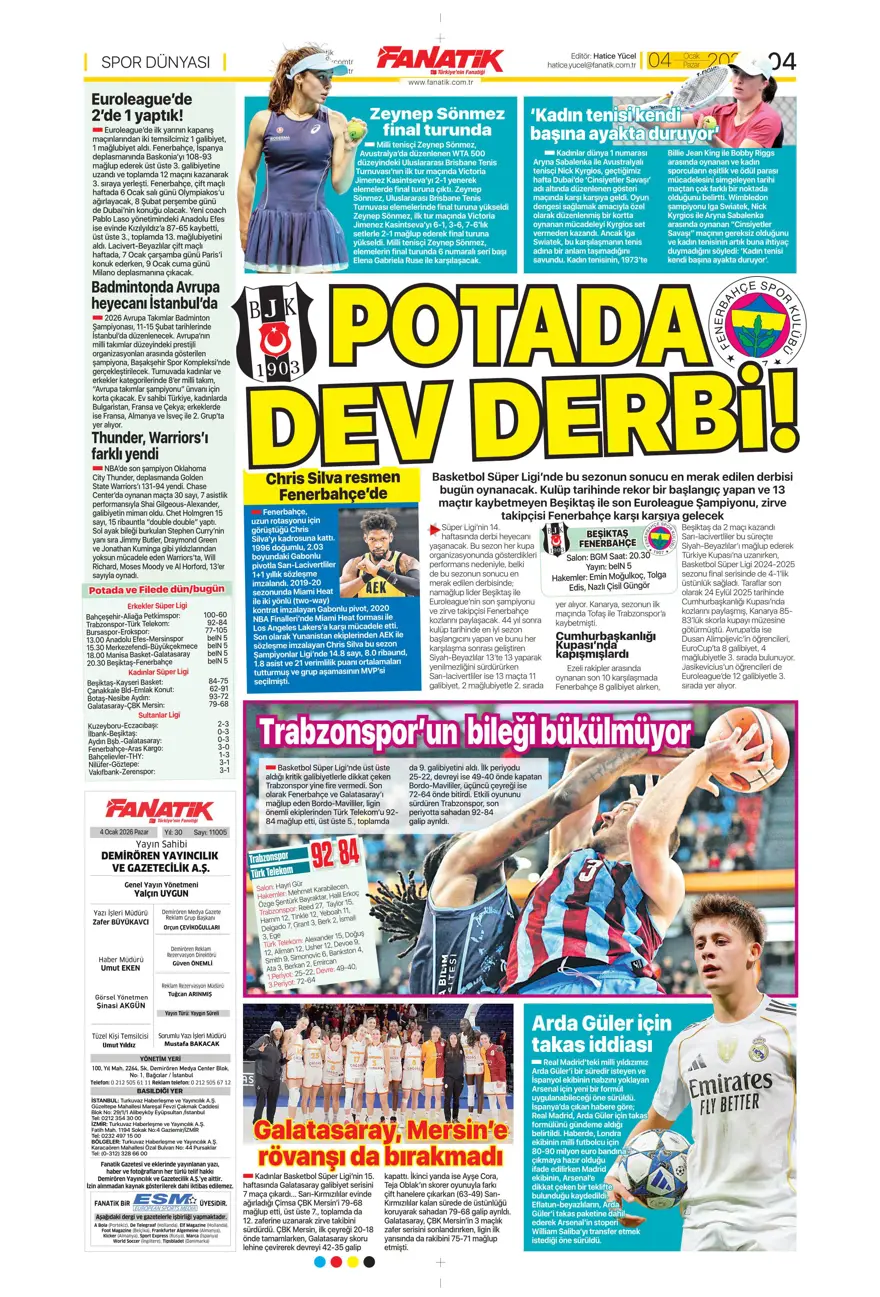 Fenerbahçe'de Guendouzi sürprizi (4 Ocak 2026 spor manşetleri) 16 Fenerbahçe'de Guendouzi sürprizi (4 Ocak 2026 spor manşetleri) 16