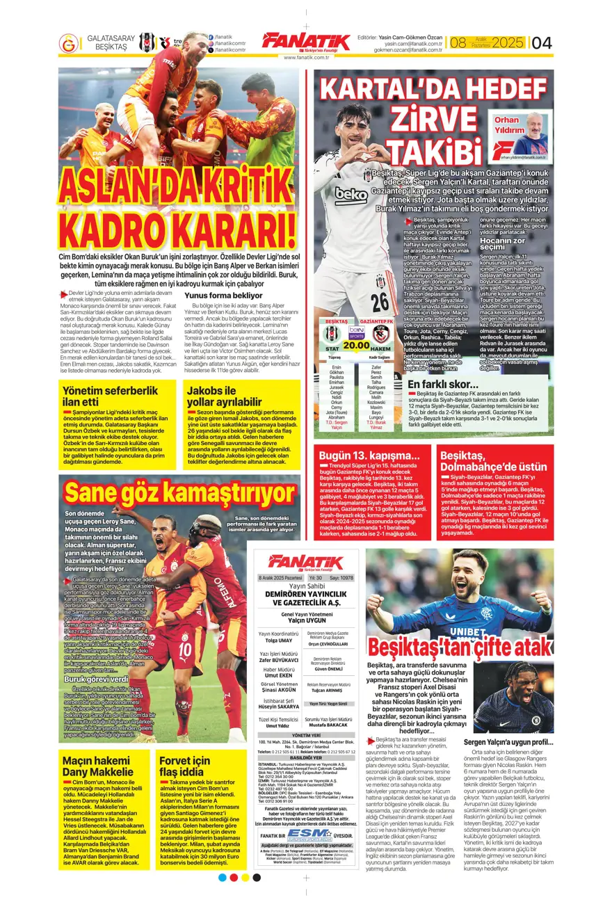 "Doludizgin fırtına" (8 Aralık 2025 spor manşetleri) 11